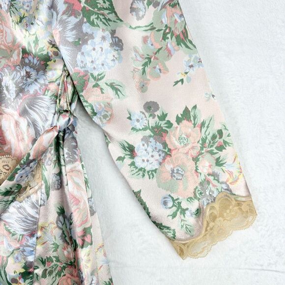 Victoria's Secret Gold Label Vintage Satin Robe Size Medium Floral Lace Midi - Picture 4 of 8